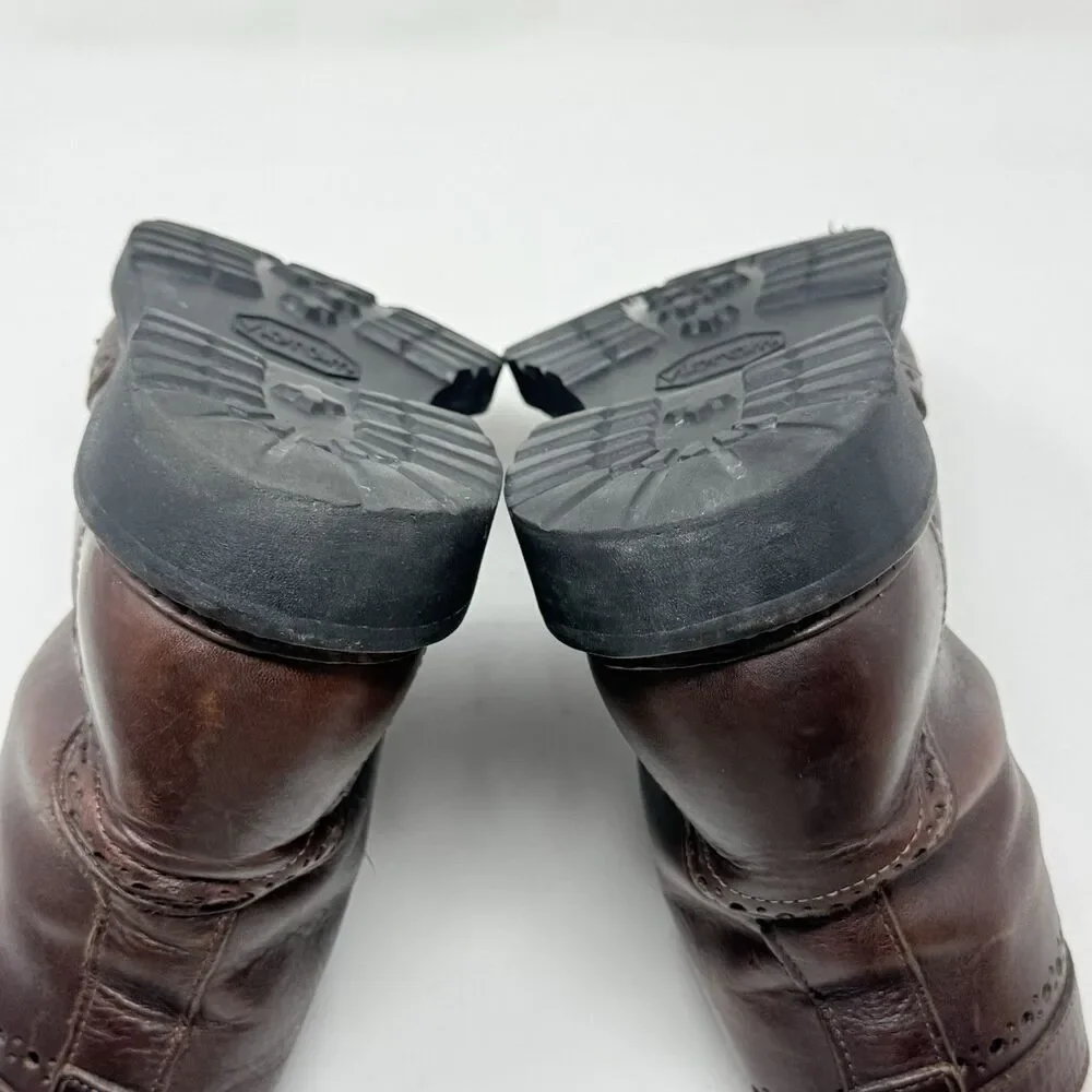 Allen Edmonds Long Branch Boots Mens 9.5 D Brown Leather Wingtip Vibram Lug Sole
